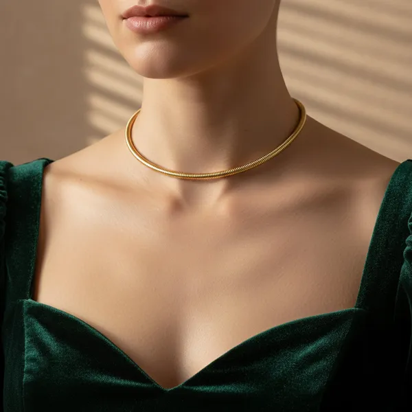 Gold_Stainless_Steel_Structured_Snake_Link_Choker_Necklace_For_Women