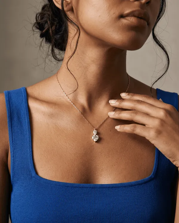 Gold_Stainless_Steel_Pear_Heart_Cz_Double_Drop_Necklace_For_Women