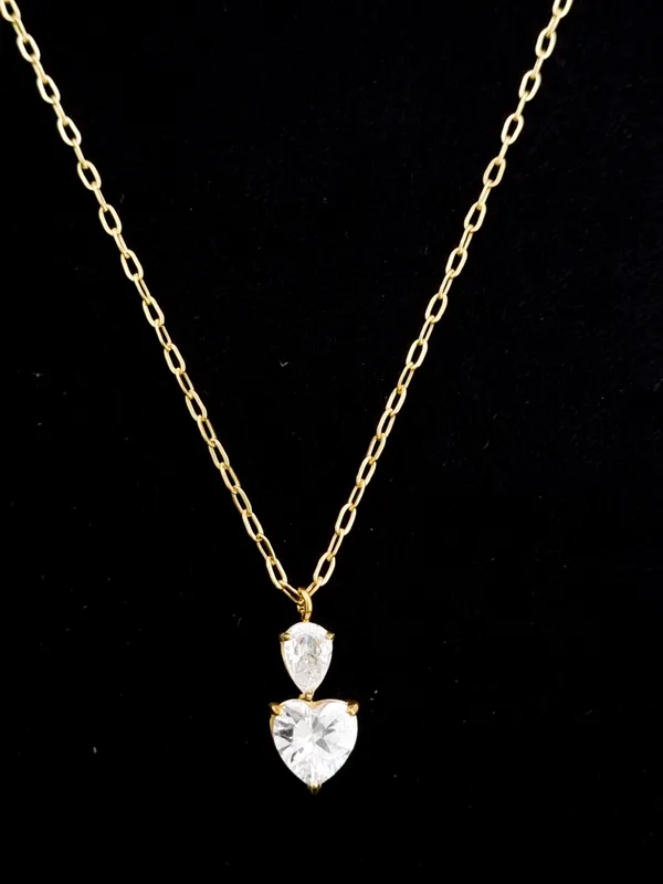 Gold_Stainless_Steel_Pear_Heart_Cz_Double_Drop_Necklace_For_Women
