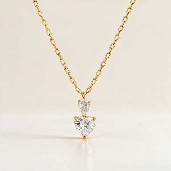 Gold_Stainless_Steel_Pear_Heart_Cz_Double_Drop_Necklace_For_Women