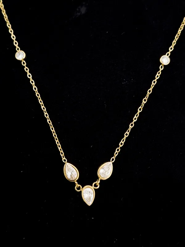 Gold_Stainless_Steel_Pear_Round_Cz_Station_Bezel_Necklace_For_Women