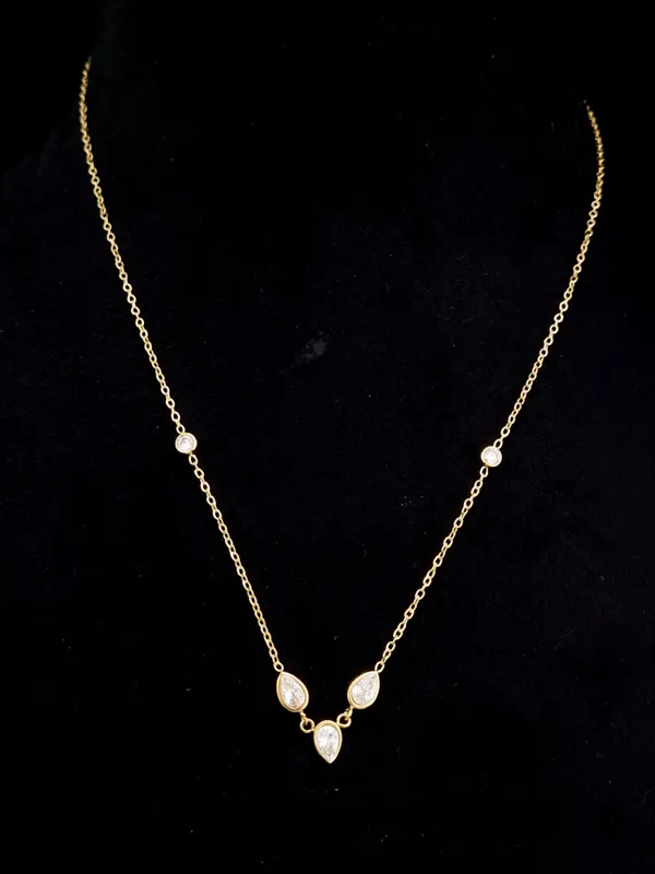 Gold_Stainless_Steel_Pear_Round_Cz_Station_Bezel_Necklace_For_Women