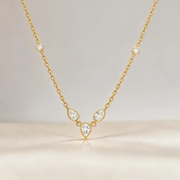 Gold_Stainless_Steel_Pear_Round_Cz_Station_Bezel_Necklace_For_Women