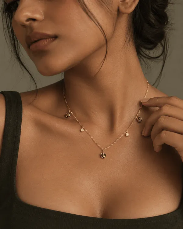 Gold_Stainless_Steel_Rose_Bloom_Station_Necklace_For_Women