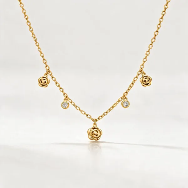 Gold_Stainless_Steel_Rose_Bloom_Station_Necklace_For_Women
