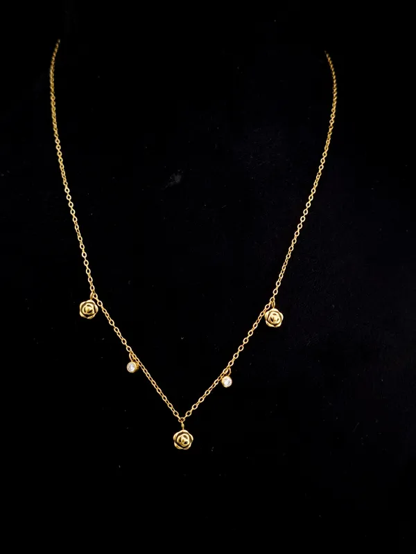 Gold_Stainless_Steel_Rose_Bloom_Station_Necklace_For_Women