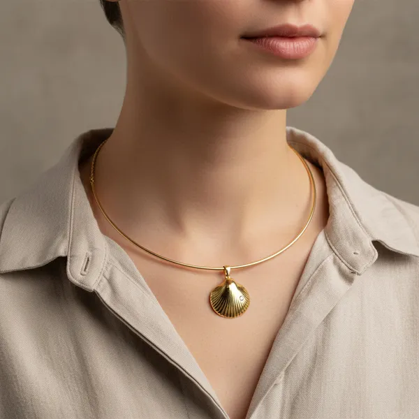 Gold_Stainless_Steel_Sculpted_Shell_Torque_Choker_For_Women