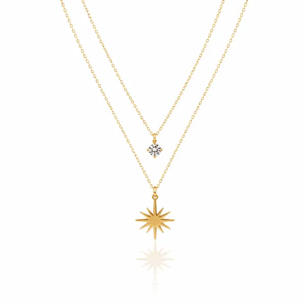 Gold_Stainless_Steel_Star_Double-Layered_Necklace_For_Women