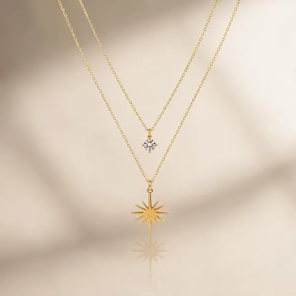 Gold_Stainless_Steel_Star_Double-Layered_Necklace_For_Women
