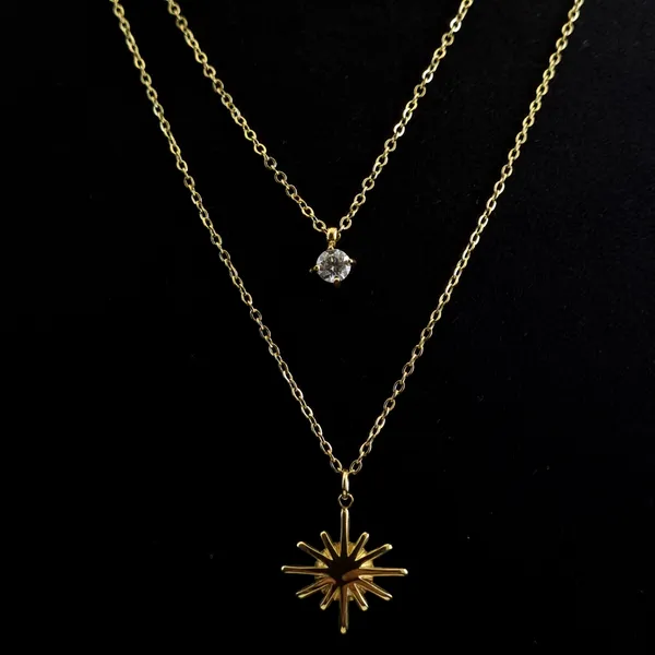 Gold_Stainless_Steel_Star_Double-Layered_Necklace_For_Women