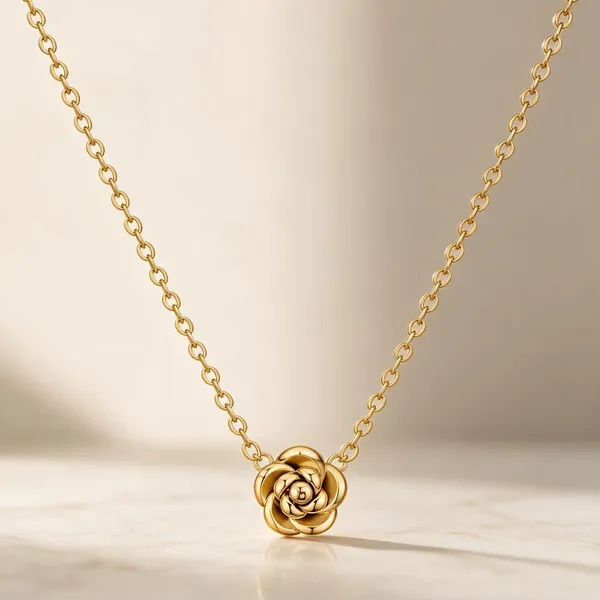 Gold_Stainless_Steel_Rose_Pendant_Necklace_For_Women