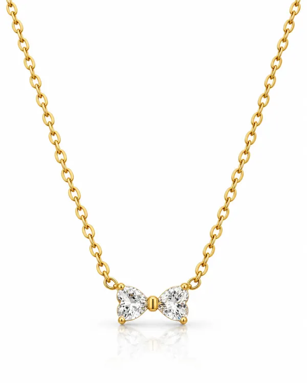 Gold_Stainless_Steel_Cz_Heart_Bow_Pendant_Necklace_For_Women