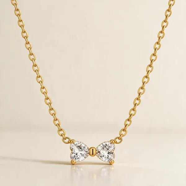 Gold_Stainless_Steel_Cz_Heart_Bow_Pendant_Necklace_For_Women