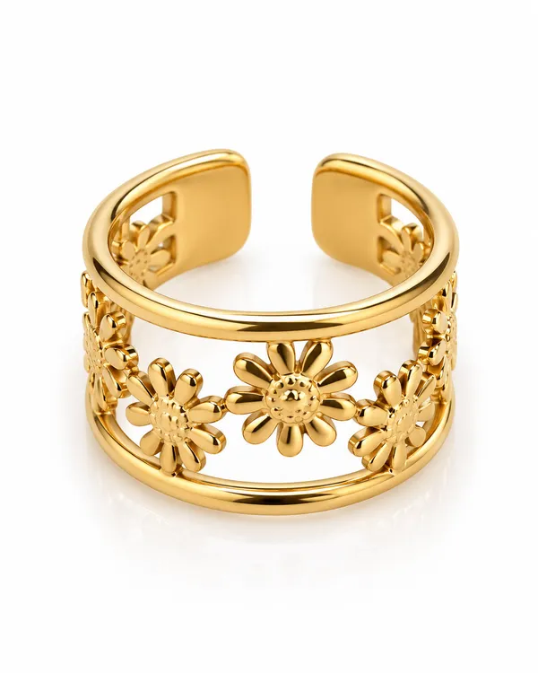 Gold_Stainless_Steel_Daisy_Chain_Open_Cuff_Ring_For_Women