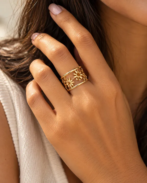 Gold_Stainless_Steel_Daisy_Chain_Open_Cuff_Ring_For_Women