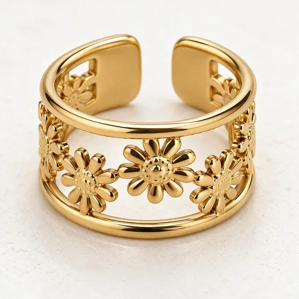 Gold_Stainless_Steel_Daisy_Chain_Open_Cuff_Ring_For_Women