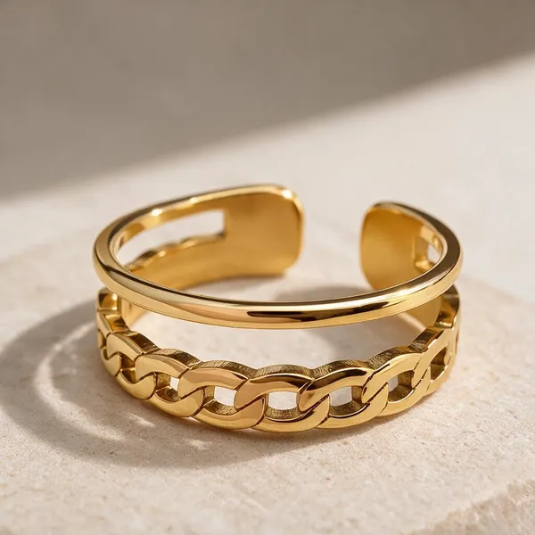 Gold_Stainless_Steel_Double_Band_Curb_Chain_Cuff_Ring_For_Women