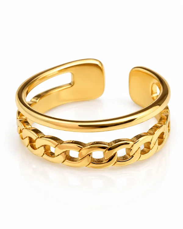 Gold_Stainless_Steel_Double_Band_Curb_Chain_Cuff_Ring_For_Women