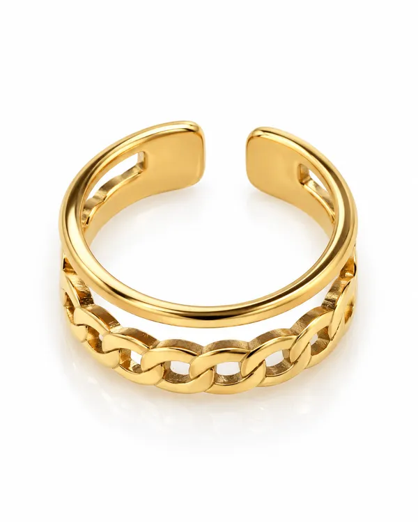 Gold_Stainless_Steel_Double_Band_Curb_Chain_Cuff_Ring_For_Women