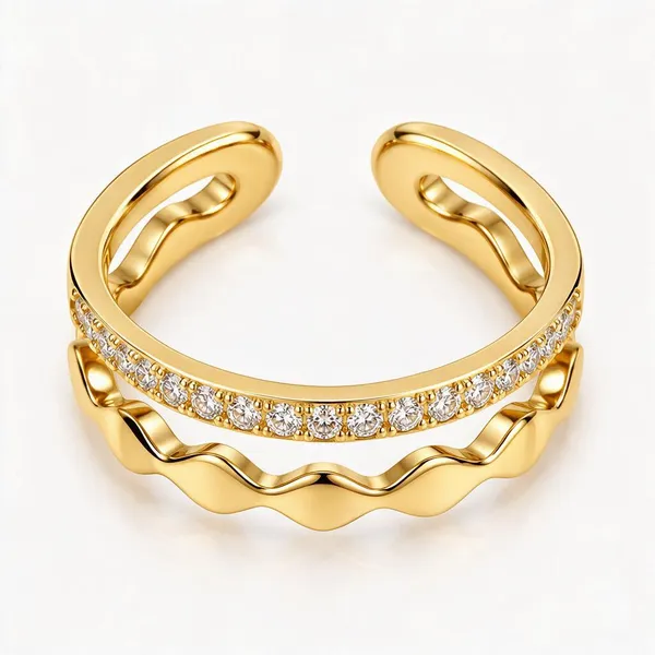 Gold_Stainless_Steel_Double_Band_Wave_Pave_Open_Ring_For_Women