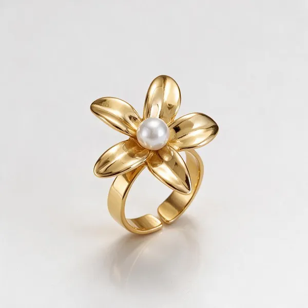Gold_Stainless_Steel_Gilded_Petal_Pearl_Ring_For_Women