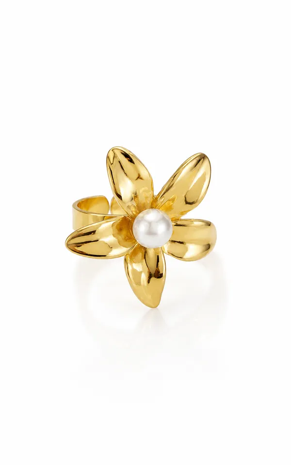 Gold_Stainless_Steel_Gilded_Petal_Pearl_Ring_For_Women