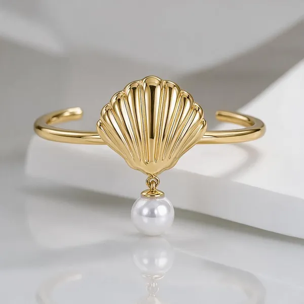 Gold_Stainless_Steel_Scallop_Shell_Pearl_Ring_For_Women