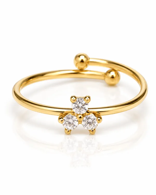 Gold_Stainless_Steel_Trio_Cz_Cluster_Open_Ball-End_Ring_For_Women