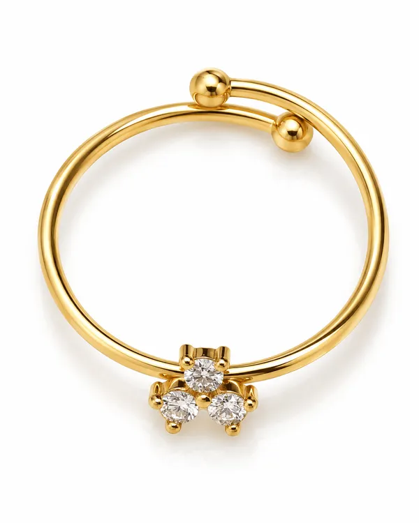 Gold_Stainless_Steel_Trio_Cz_Cluster_Open_Ball-End_Ring_For_Women
