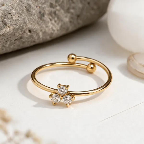 Gold_Stainless_Steel_Trio_Cz_Cluster_Open_Ball-End_Ring_For_Women