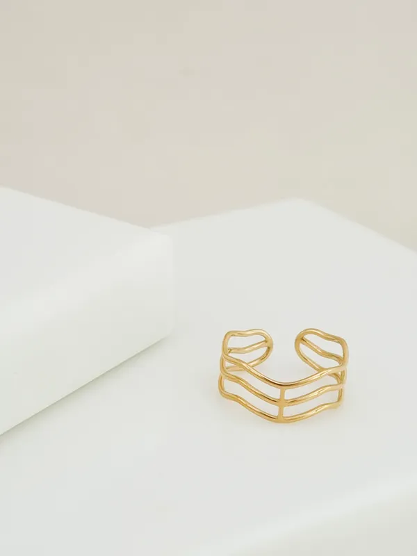 Gold_Stainless_Steel_Triple_Wave_Open_Band_Ring_For_Women