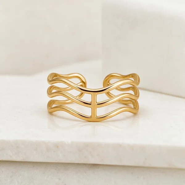 Gold_Stainless_Steel_Triple_Wave_Open_Band_Ring_For_Women
