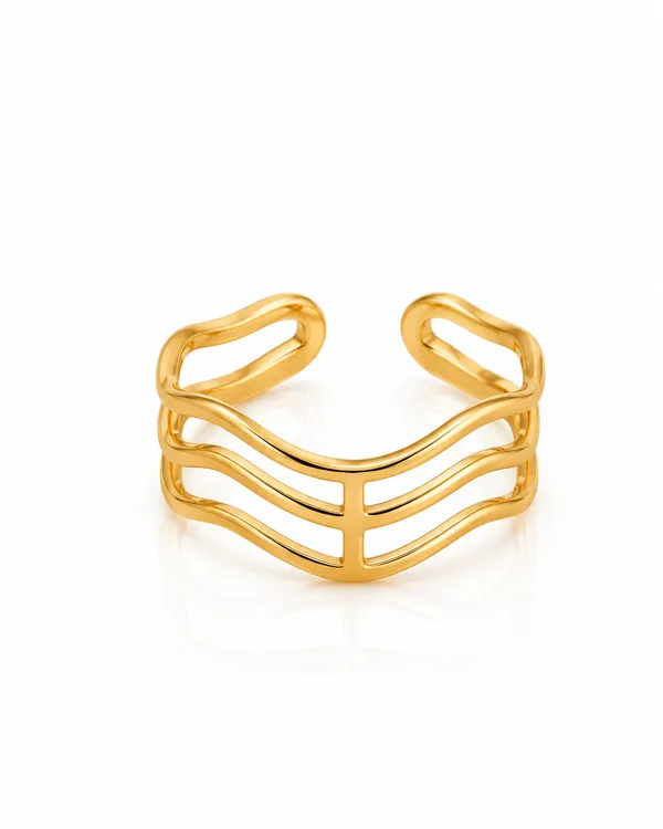Gold_Stainless_Steel_Triple_Wave_Open_Band_Ring_For_Women