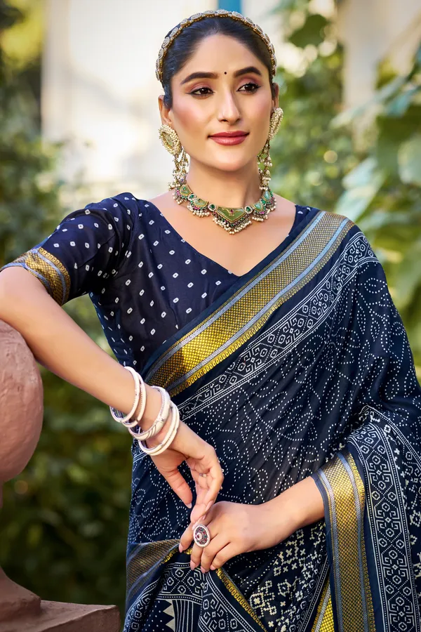 Zalak_Navy_Blue_Printed_Saree_for_Women_By_Kahaf