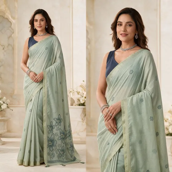 Sage_Green_&_Blue_Floral_Katha_Work_Modal_Mina_Zhallar_Saree_For_Women