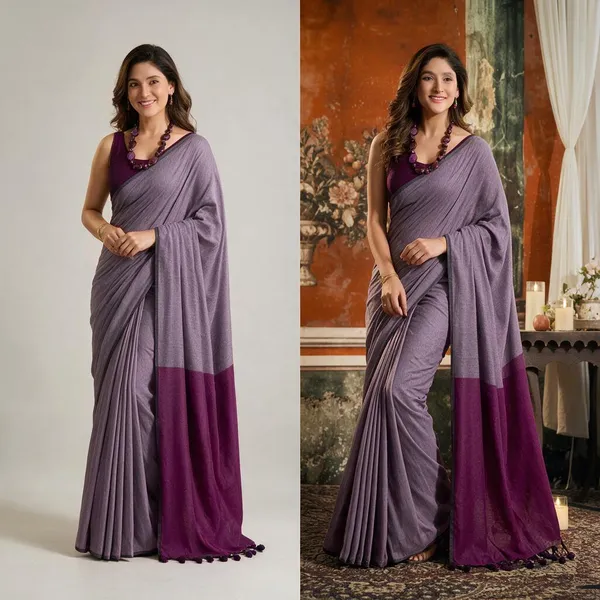 Purple_Mal_Cotton_Contrast_Pallu_Tassel_Saree_For_Women