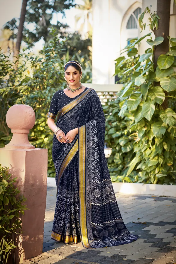 Zalak_Navy_Blue_Printed_Saree_for_Women_By_Kahaf