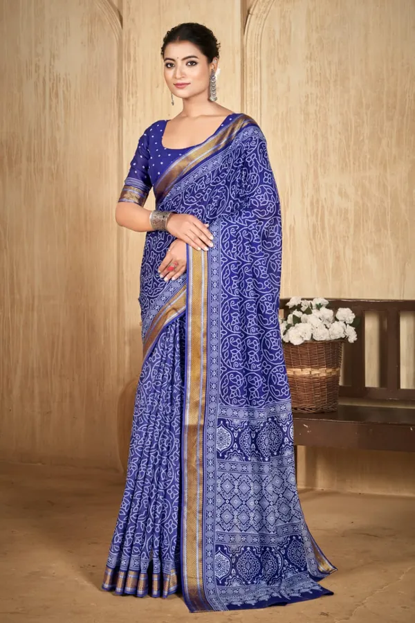 Royal_Blue_Printed_Saree_For_Women_By_Kahaf