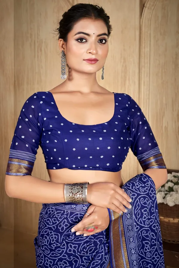 Royal_Blue_Printed_Saree_For_Women_By_Kahaf