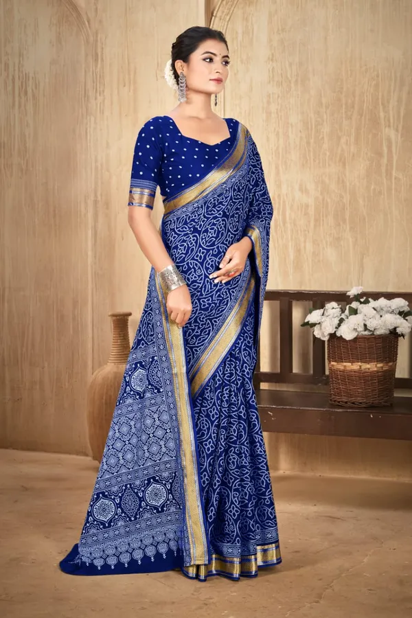 Royal_Blue_Printed_Saree_For_Women_By_Kahaf