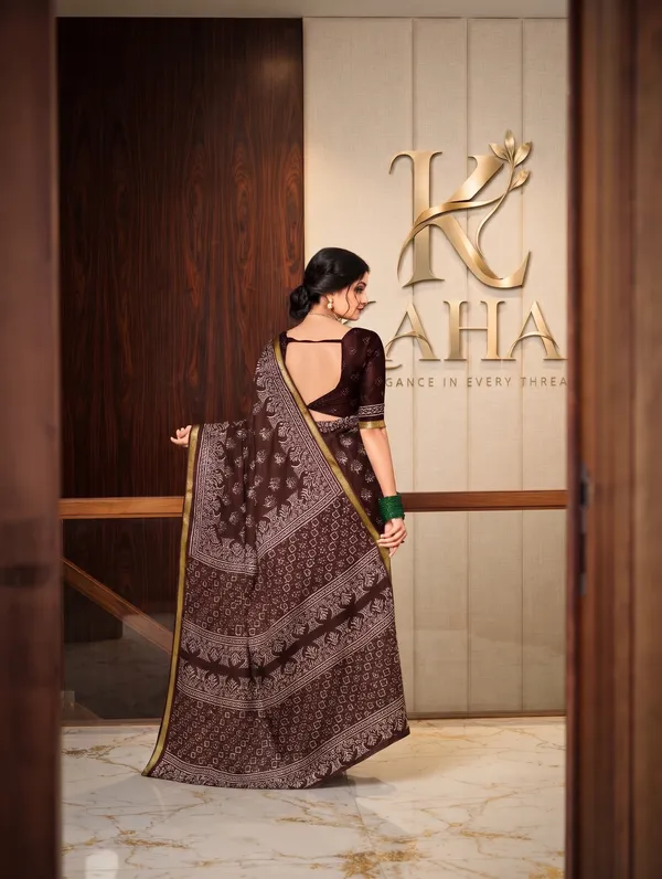 Signature_Jalpari_Premium_Mal_Mal_Cotton_Saree_in_Dark_Brown_with_Golden_Border_&_Blouse_Piece