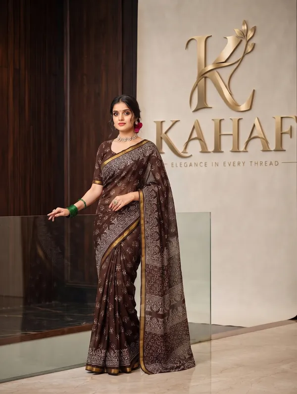 Signature_Jalpari_Premium_Mal_Mal_Cotton_Saree_in_Dark_Brown_with_Golden_Border_&_Blouse_Piece