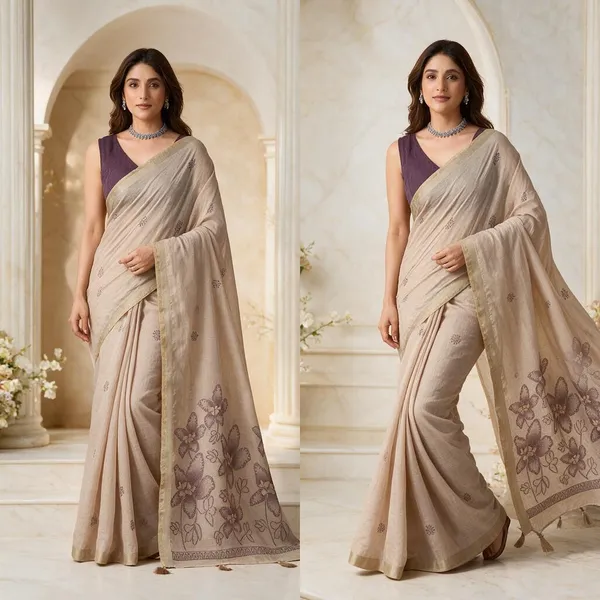 Beige_Floral_Katha_Work_Modal_Embroidered_Saree_For_Women