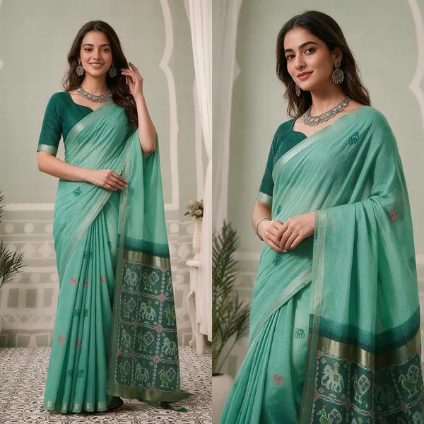 Green_Woven_Zari_Border_Patola_Pallu_Tassel_Saree_For_Women