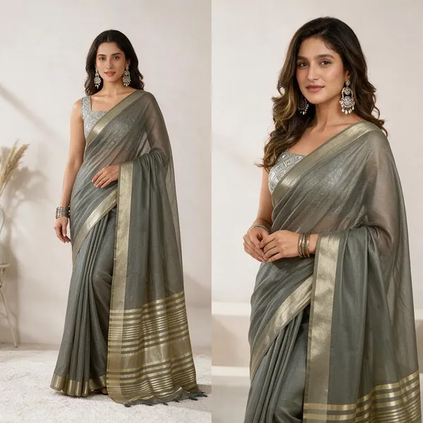 Grey_Woven_Gold_Stripe_Khadi_Cotton_Saree_For_Women