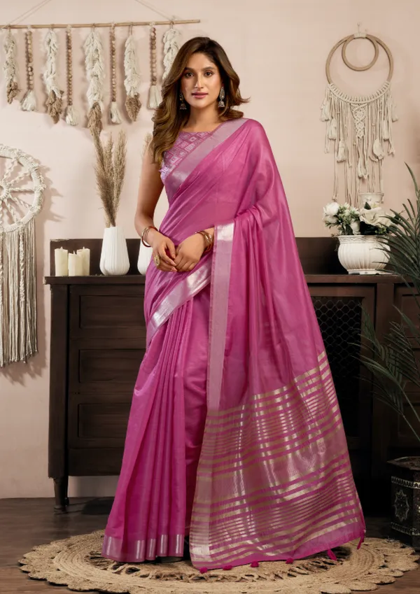 Olive_Green_&_Pink_Khadi_Cotton_Saree_Duo