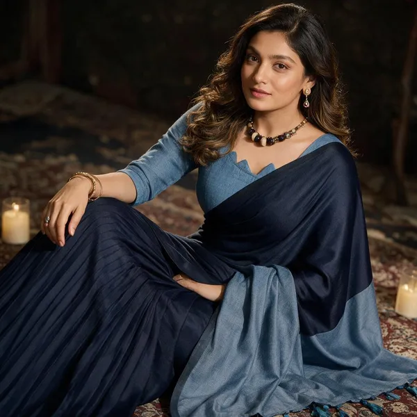 Navy_Blue_Mal_Cotton_Contrast_Pallu_Tassel_Saree_For_Women
