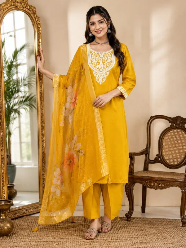 Yellow_Embroidered_Straight_Kurta_Set_For_Women