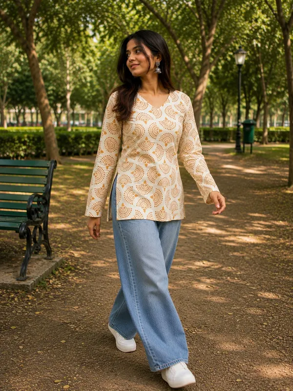 Cream_Printed_Long_Sleeve_Top_for_Women