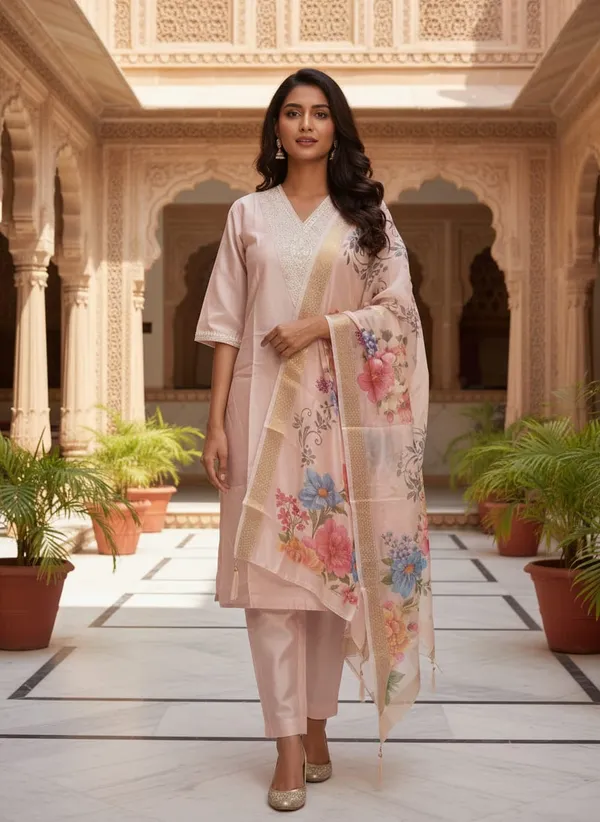 Pink_Embroidered_Kurta_Set_With_Floral_Dupatta_for_Women